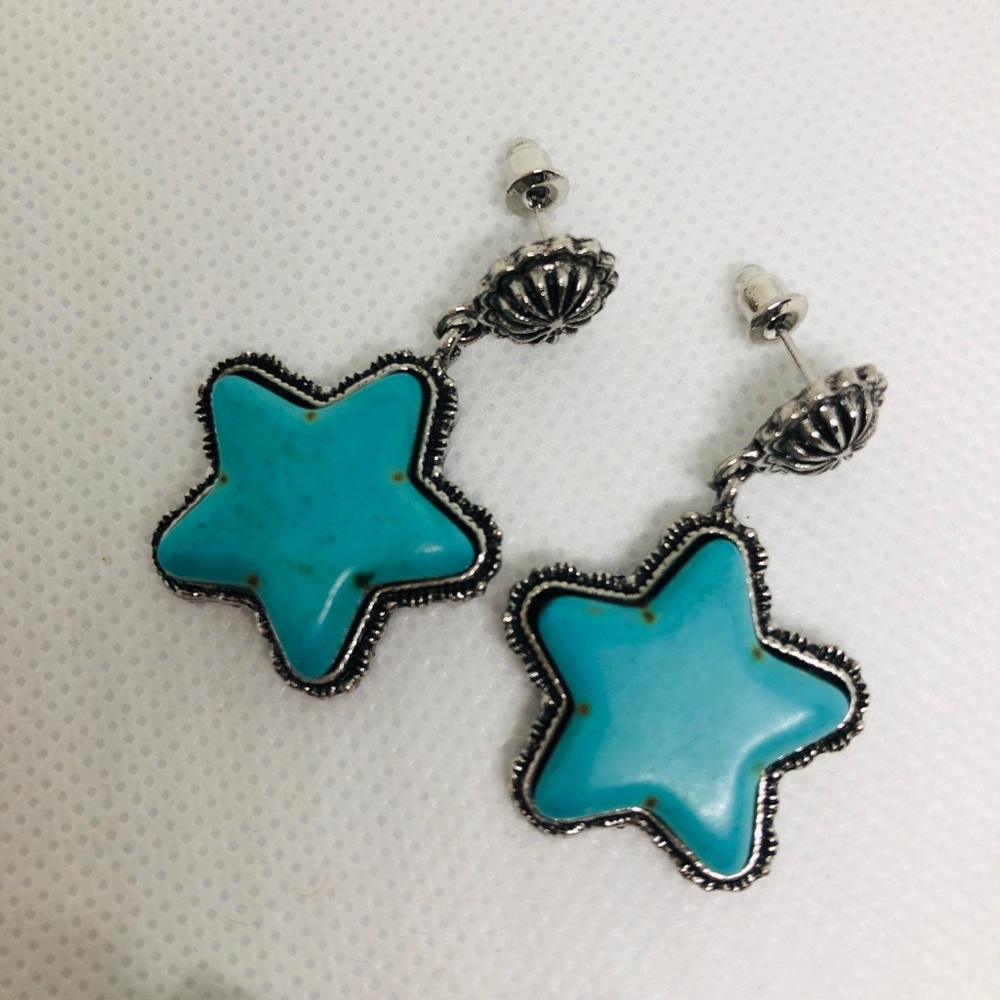 Silver and Turquoise Star Earrings